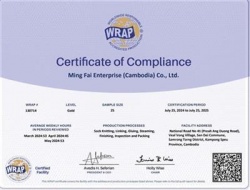 祝賀Ming Fai Enterprise (Cambodia) Co., Ltd.柬埔寨工廠2024年快速通過WRAP認證